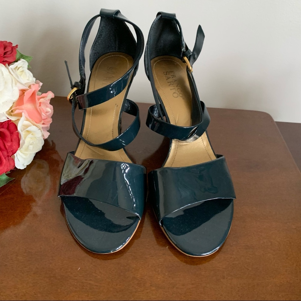 Franco Sarto navy paten leather strappy heels 9m